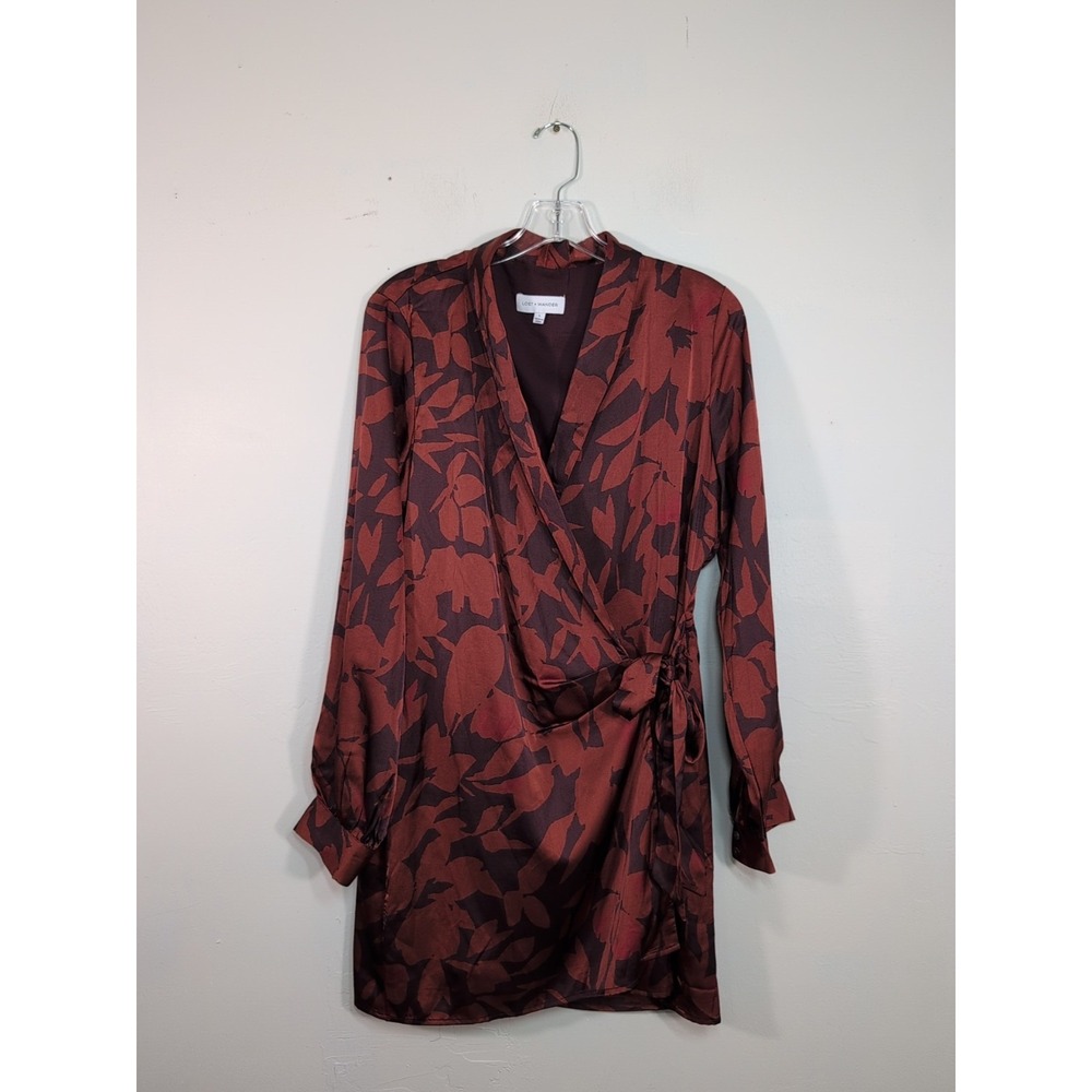 Lost + Wander Falling in Love Red Mini Wrap Long Sleeve Dress Women Size L